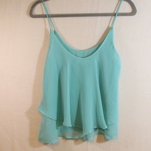 ALYTHEA Teal Blue Open Back Spaghetti Strap Layered Tank Top Chiffon Small EUC